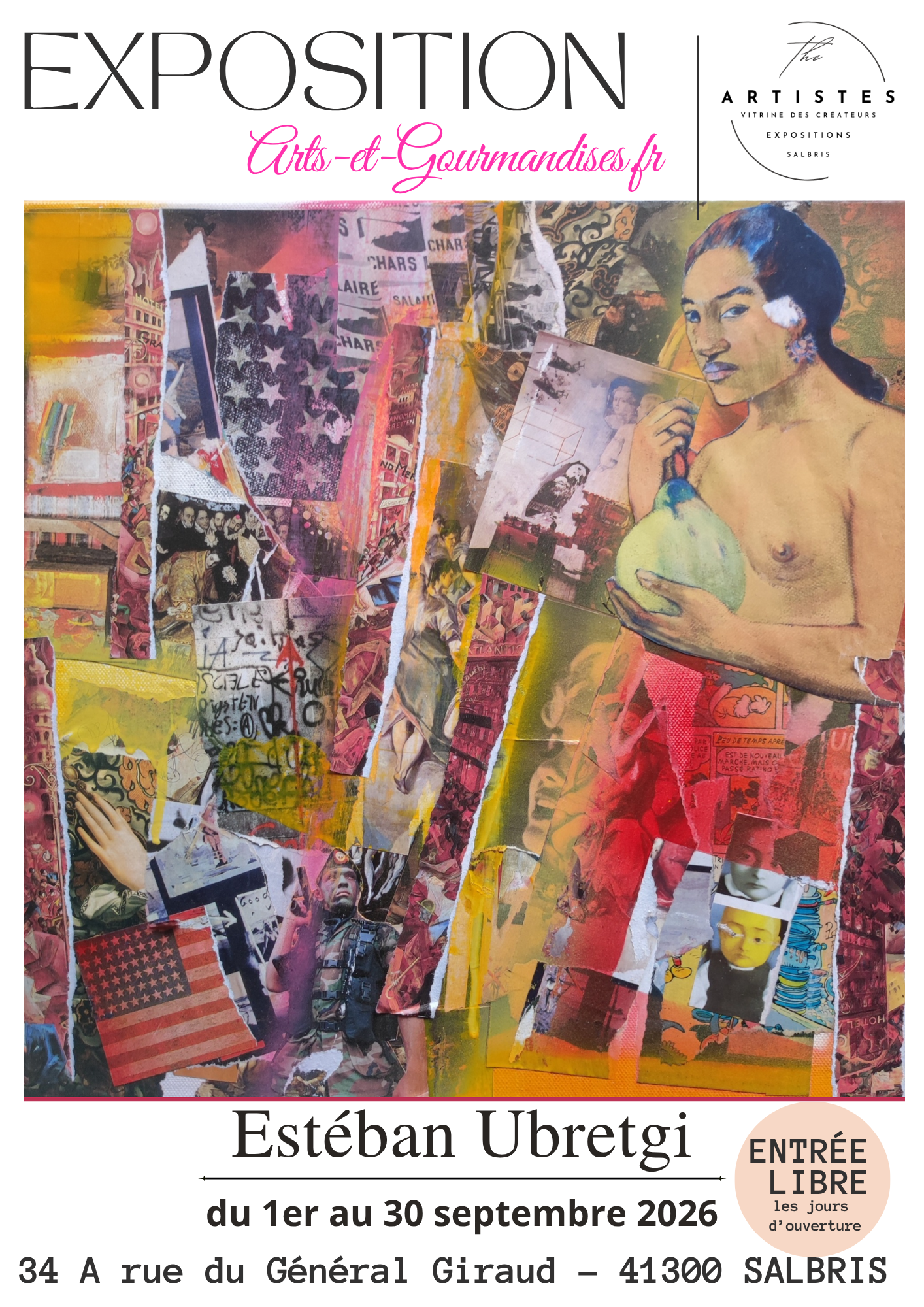 Affiche de l’exposition Estéban Ubretgi à Salbris, du 1er au 30 septembre 2026